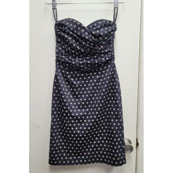 H&M Dresses & Skirts - H&M Black Strapless Tube Dress‎ Beige Polka Dots Ruched Bust Women's Size 6